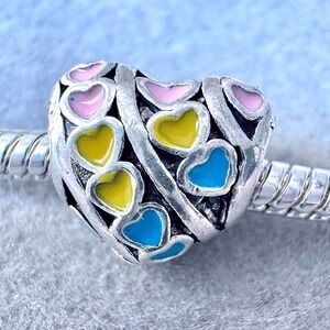Multi Color‎ Enamel Heart Charm Pink Yellow Blue fits PANDORA